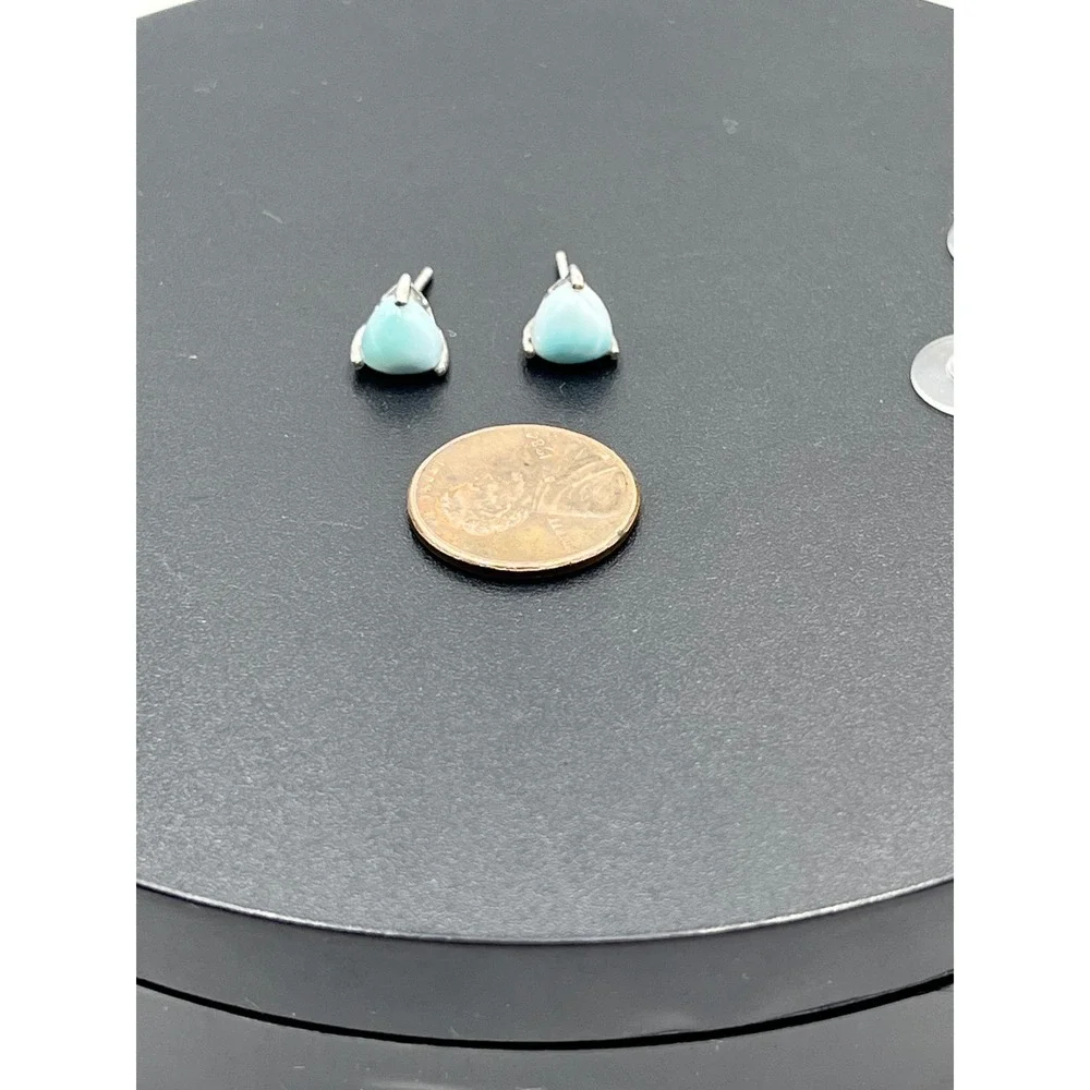 Sterling Silver Ocean Blue Larimar Rounded Triangular Prong‎ Stud Earrings